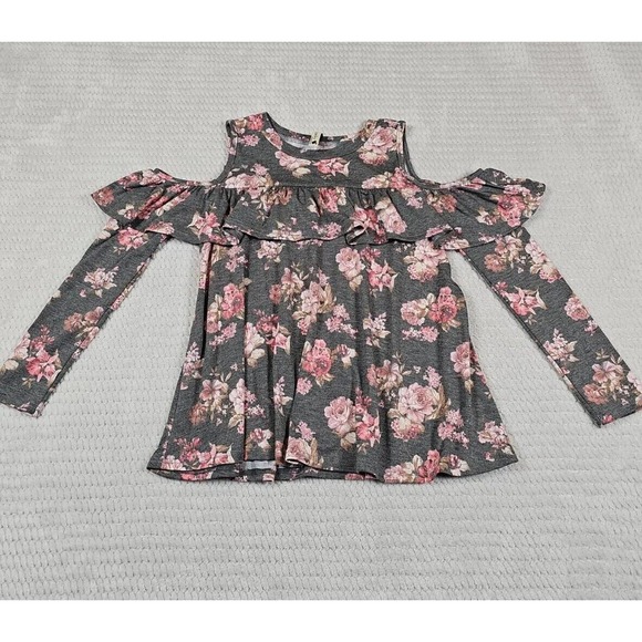 Pomelo Cold Shoulder Shirt Girls Size Small Floral Print Ruffled - Picture 1 of 7
